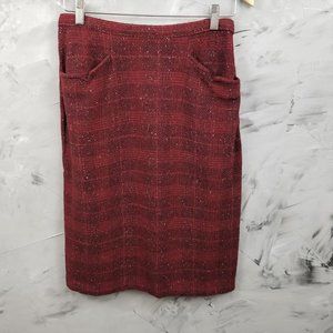 VINTAGE Red Plaid Wool Hand Tailored Pencil Skirt